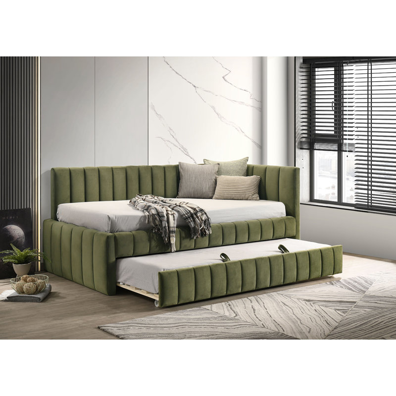Lit de jour simple avec couchette Darragh, Vert olive