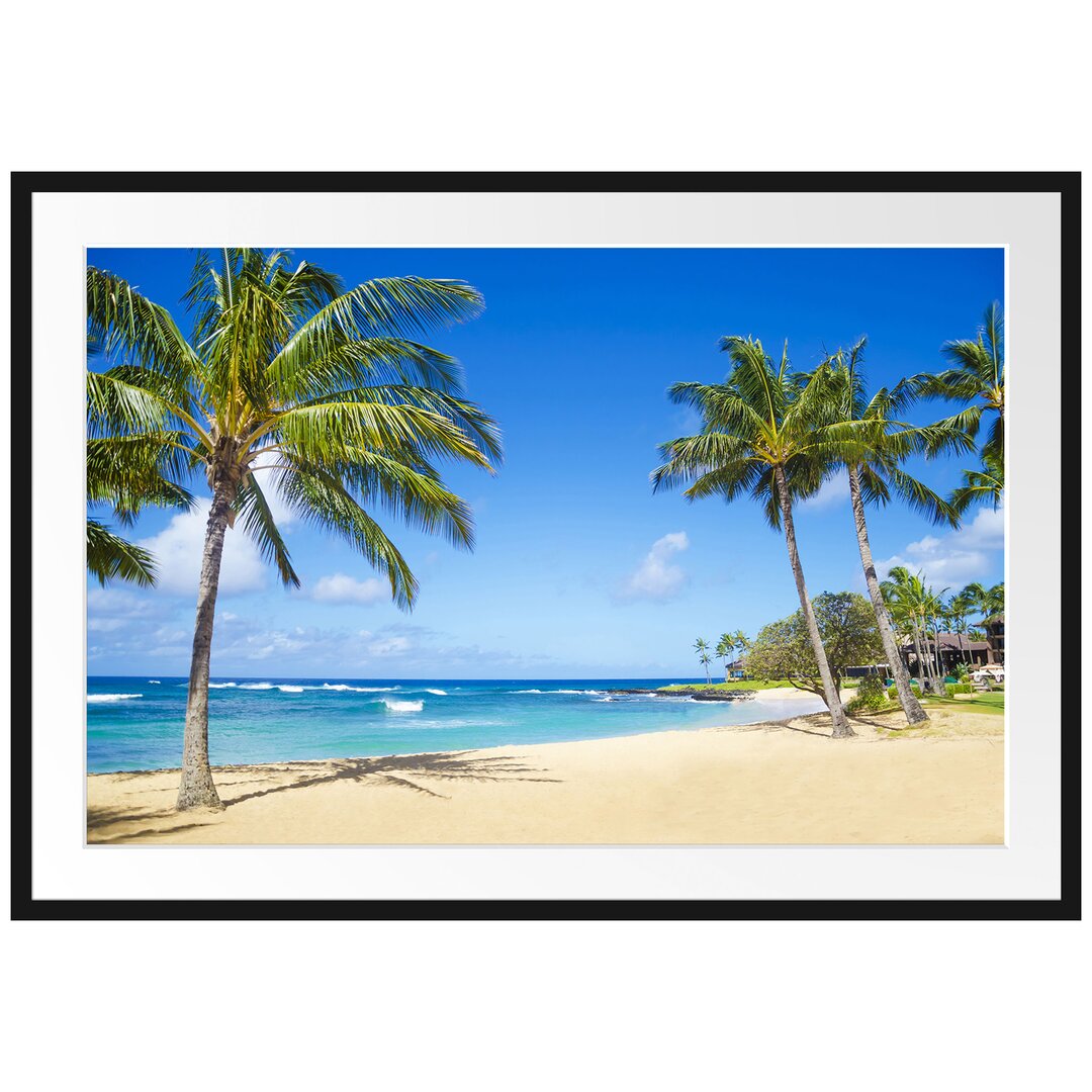 Gerahmtes Poster Wunderschöner Strand mit Palmen