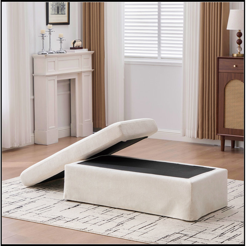 Banc rembourré en chenille avec rangement rabattable, Beige
