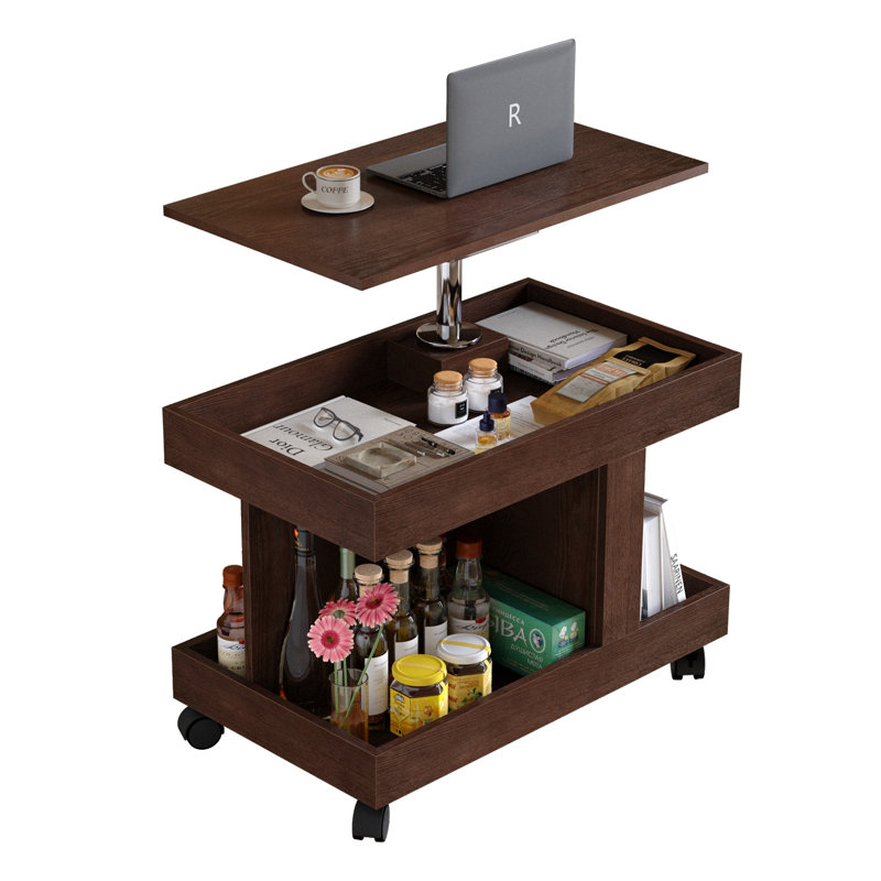 Petite table basse avec roulettes, table d'appoint multifonctionnelle rotative à 360 °, table de bout roulante avec compartiment de rangement, table de chevet mobile pour le salon, la chambre et le mobilier de maison