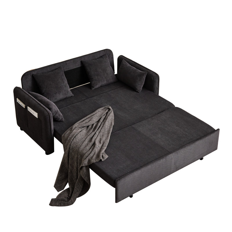 Canapé-lit réglable 66 po 3 en 1 avec lit escamotable 4 coussins et poches latérales