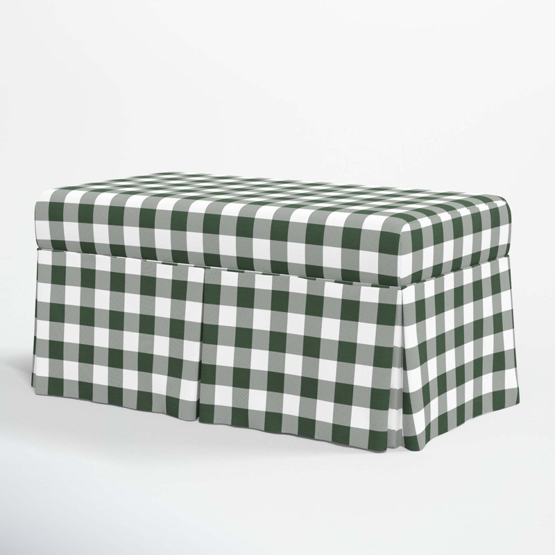 Chaplin Cotton Upholstered Storage Bench, Classic Gingham Evergreen