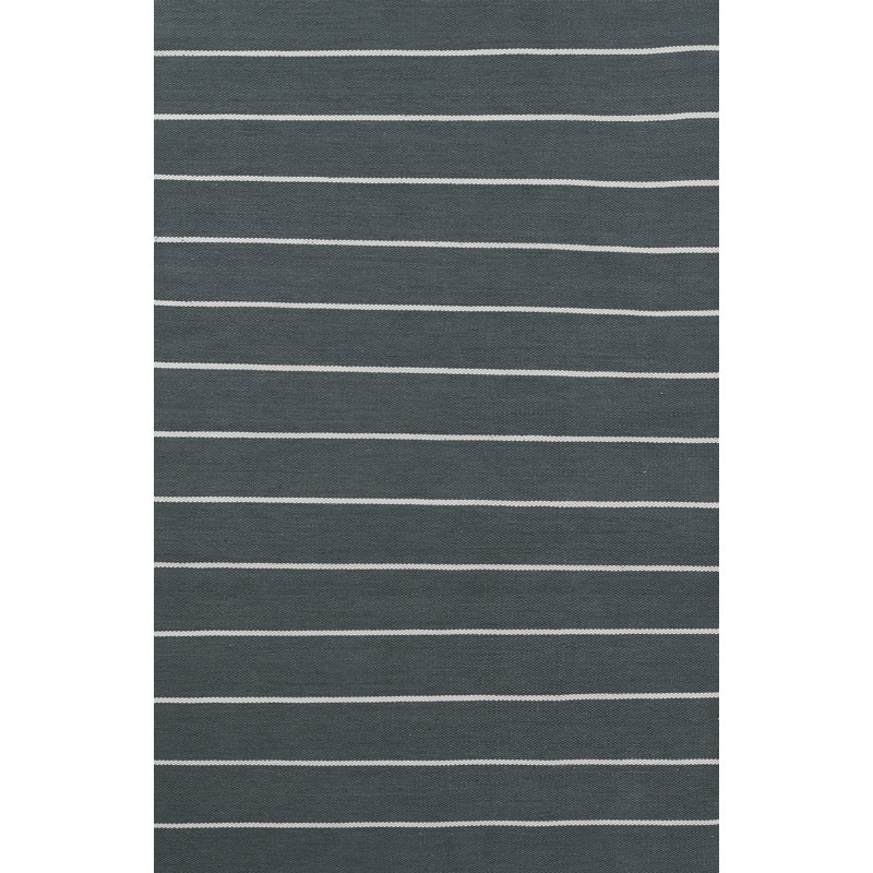 Slate and White Striped Handwoven Indoor Outdoor Rug 3'6" x 5'6"