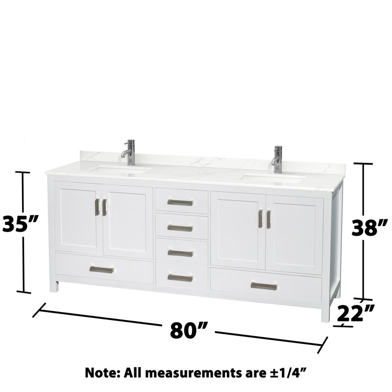 Sheffield 80" Freestanding Double Bathroom Vanity with Quartz Top, White, Giotto Quartz