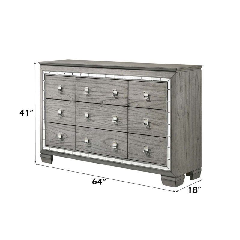 Commode 9 tiroirs Antares, finition chêne gris clair