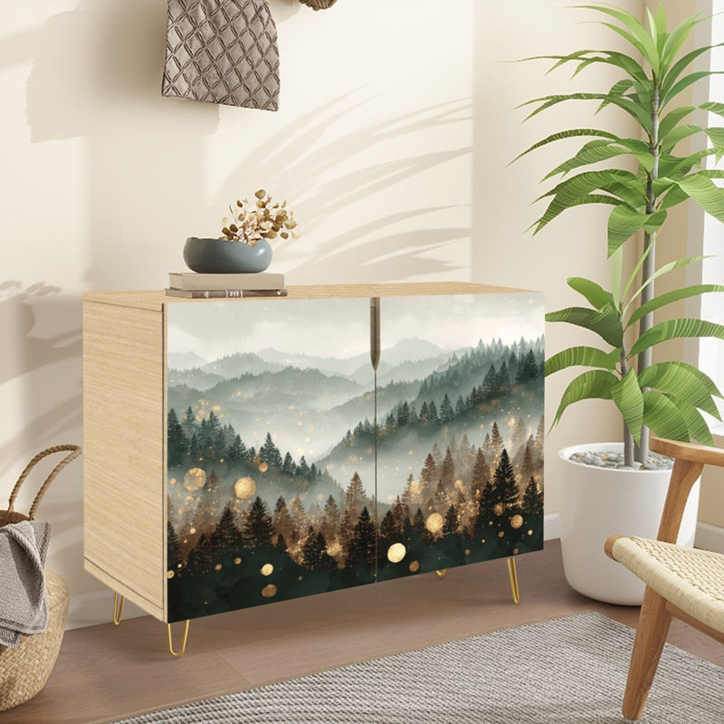Buffet Buffet avec rangement Atmospherique Pine Forest Art avec 2 portes pour le salon et la cuisine