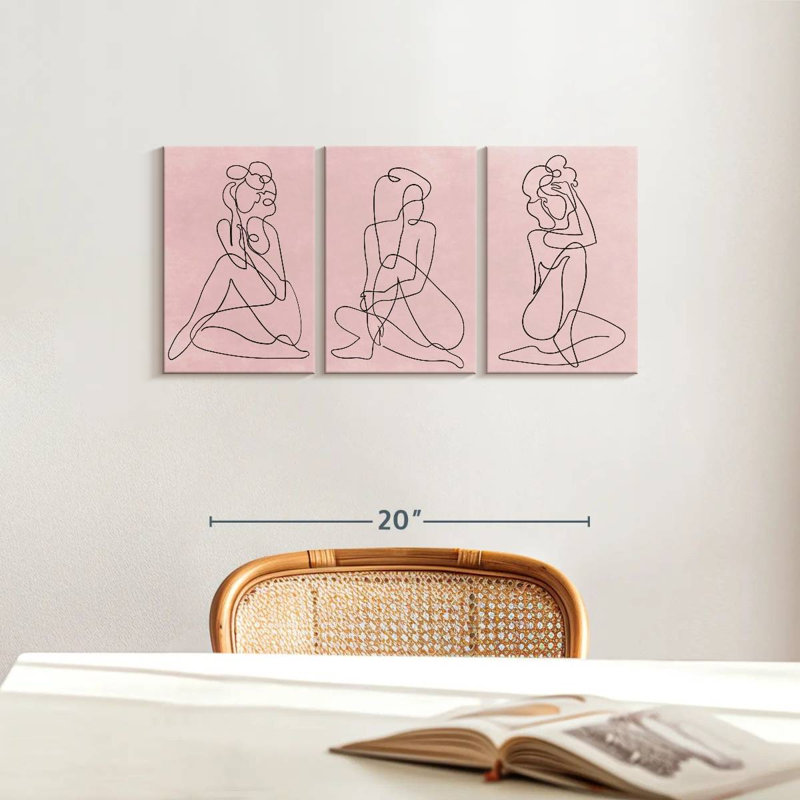 One Line Curvy Femelle, reproduction d'art sur toile, H 12 po x l 26 po x P 1 po