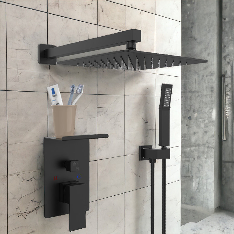 Système de douche avec support de rangement, Noir mat