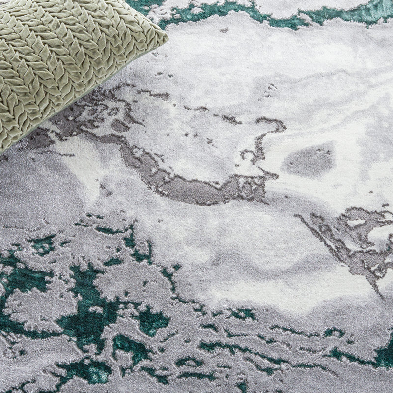 Pressley Abstract Ivory/Gray/Green Area Rug, Round 6'7"