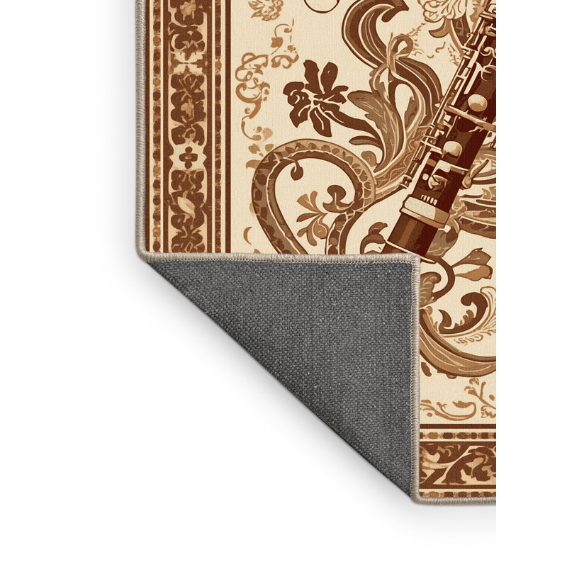 Soft Plush Montauk Clarinet Classic Oriental Area Rug in Beige – Beige Binding, 5x7