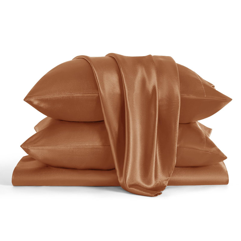 Bedsure Luxury Satin Sheet Set - Ultra Soft 4-Piece Bed Sheets, Wrinkle Free, Non-Fading, Queen, Petunia