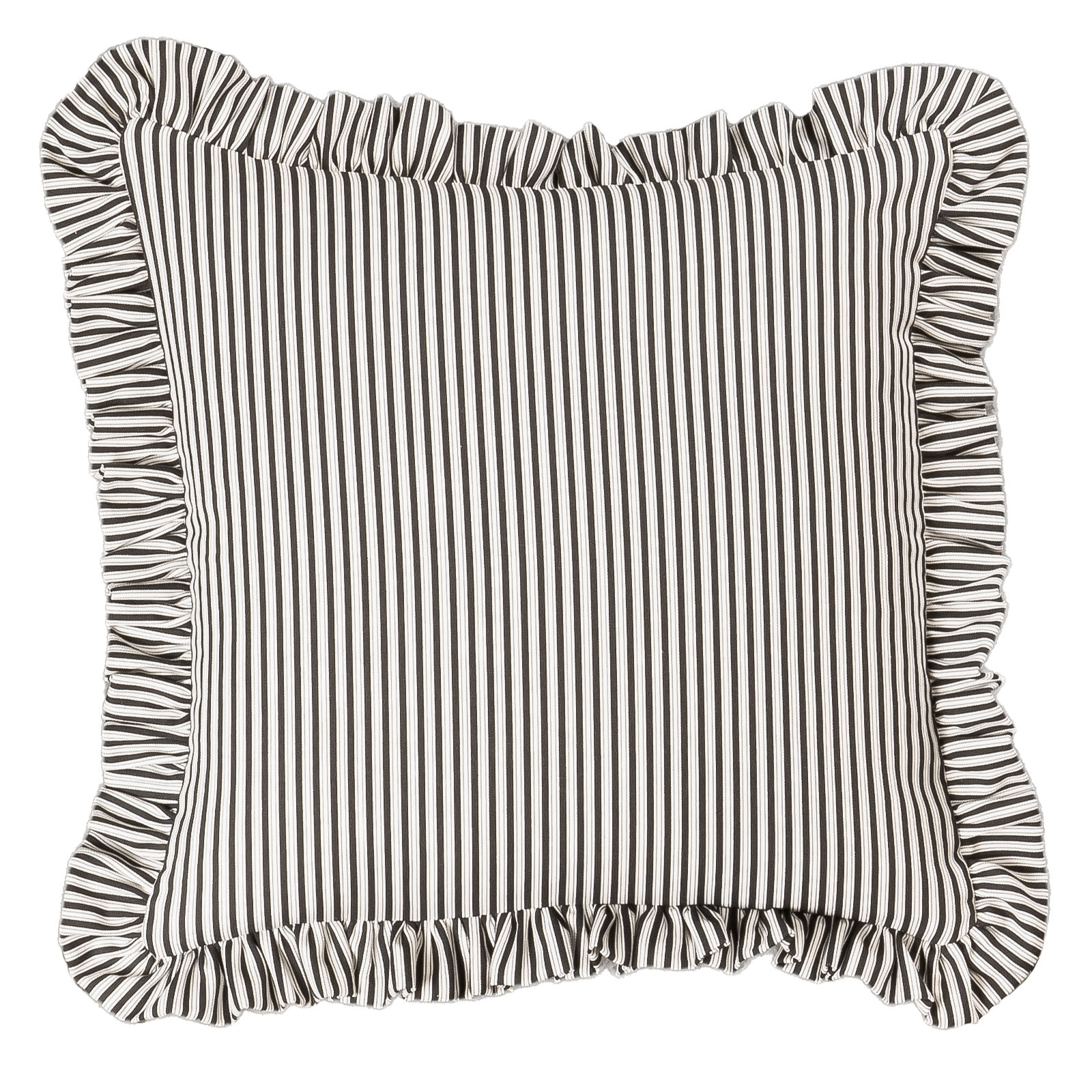 Birch Lane Polo Stripe Ruffled Accent Pillow, Polyester, Black