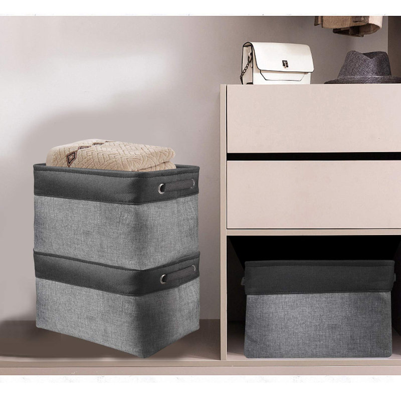 Ensemble de 3 paniers de rangement pliables - Gris anthracite, Noir / gris