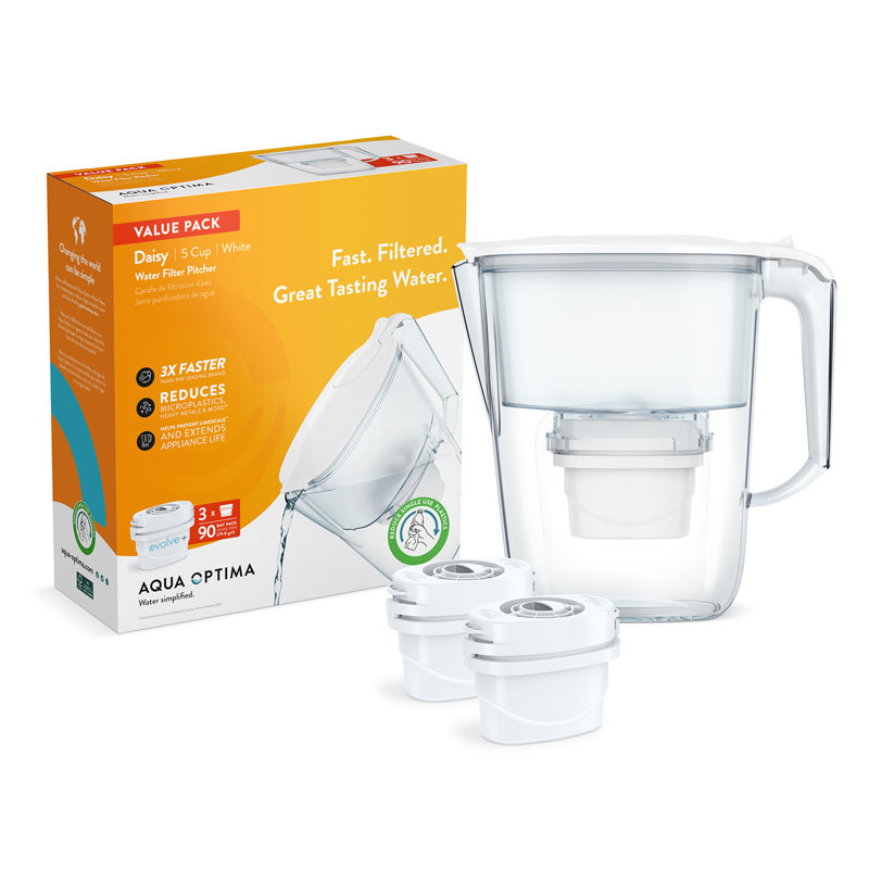 Ensemble de carafe filtrante Aqua Optima pour robinet et eau potable avec 3 filtres Evolve +