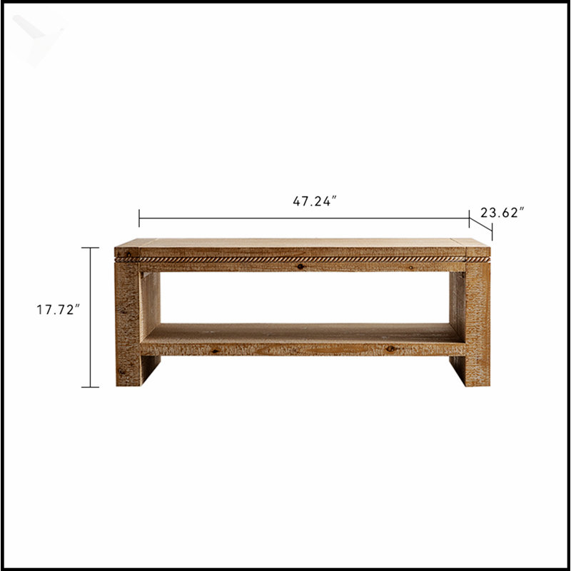 Table basse rectangulaire en bois massif avec rangement à 2 niveaux, design rustique pour salon et appartement, facile à assembler
