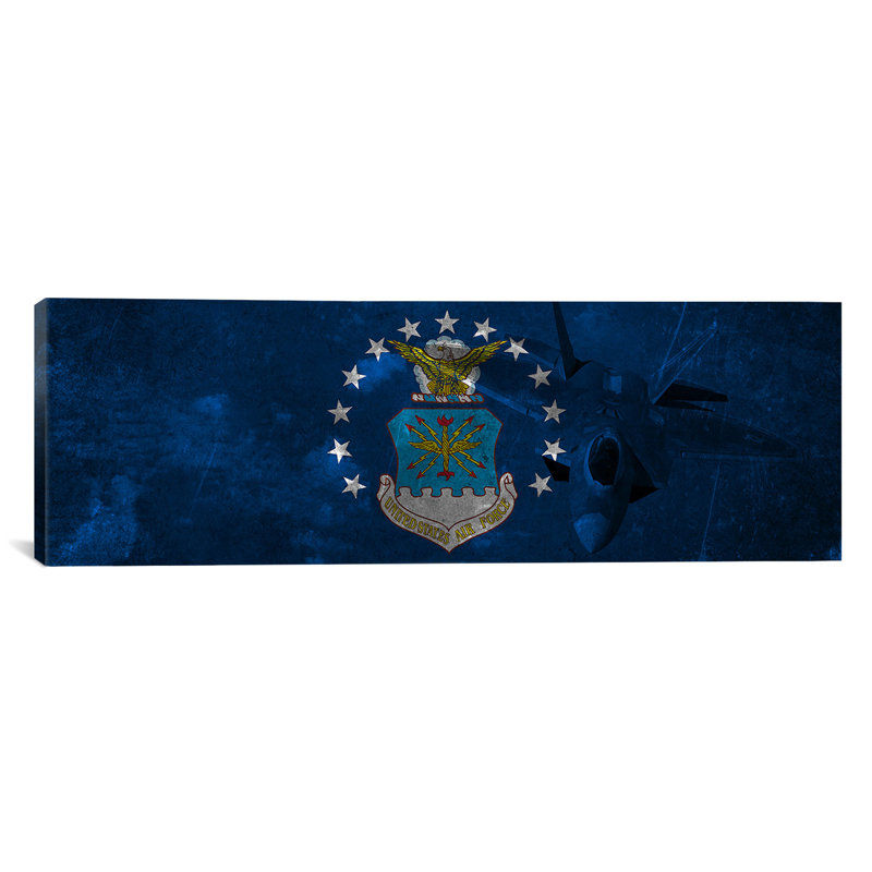 " U.S. Air Force Flag (F-22 Raptor Background) II " by ICanvas, 16" H x 48" W x 1.5" D