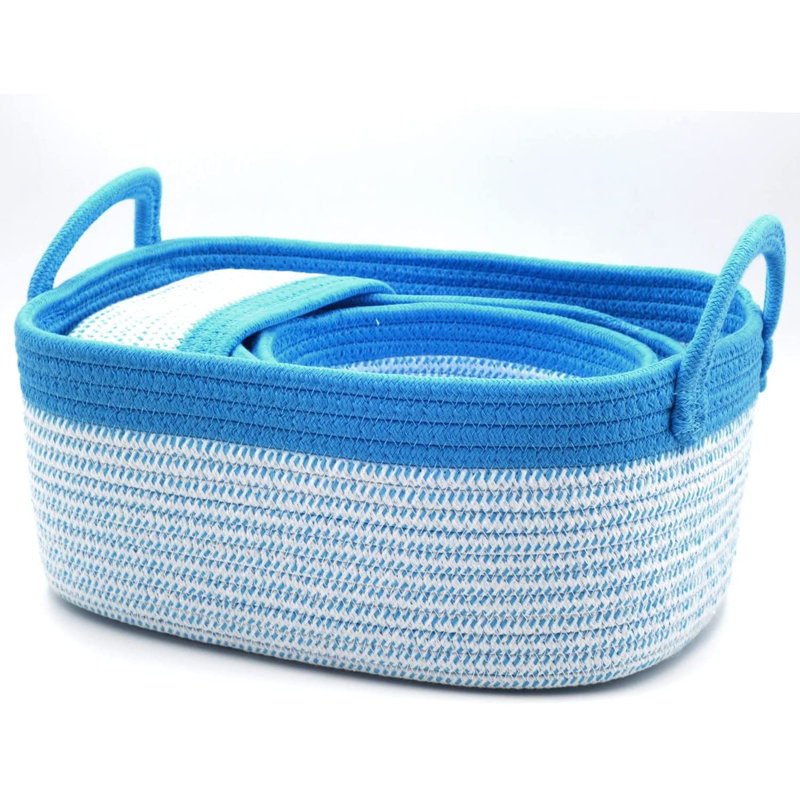 Acrola 4-Pack Decorative Storage Baskets Stackable Woven Basket Cotton Rope Bin with Fabric Liner, Blue