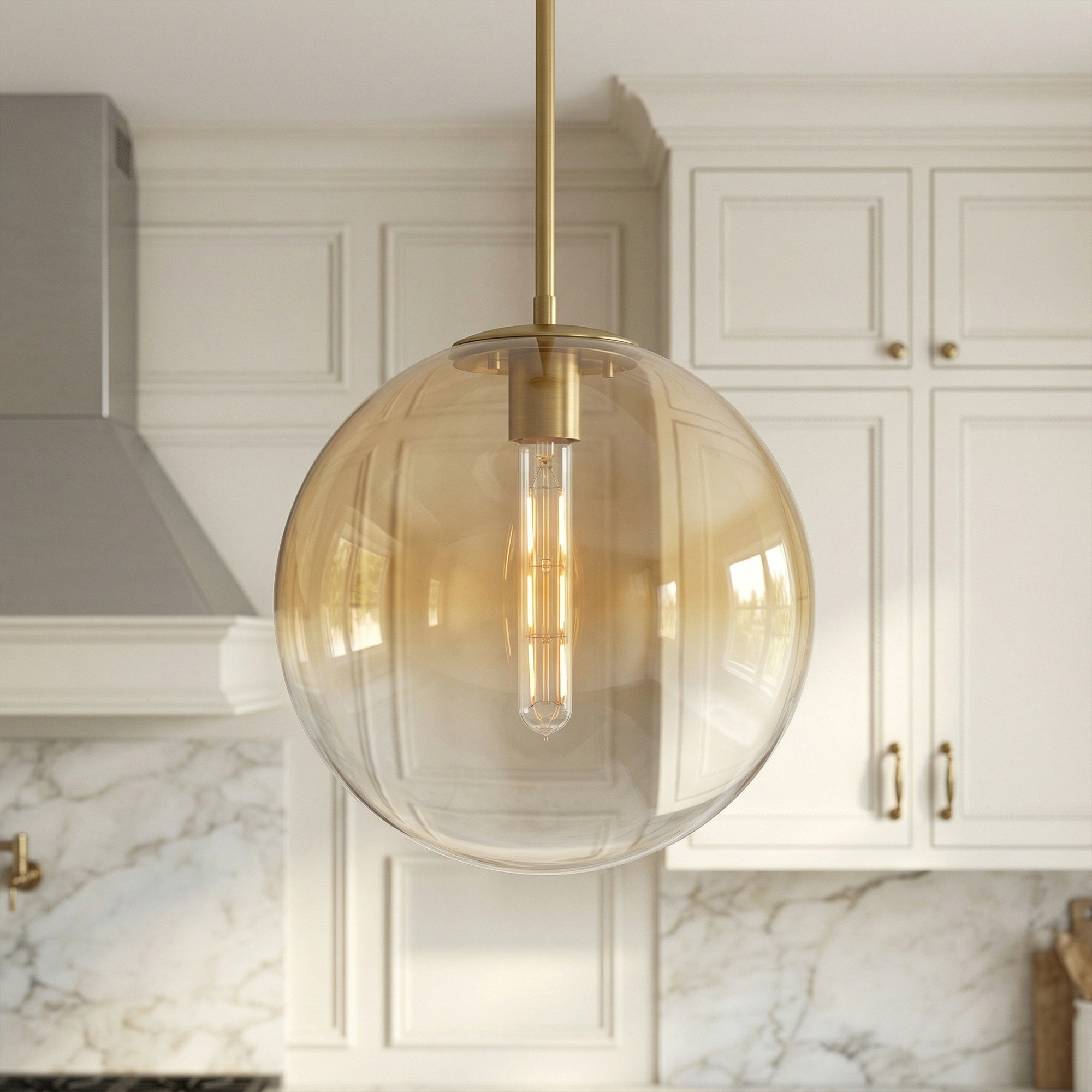 12" Glass pendany light, Brushed Gold, Clear