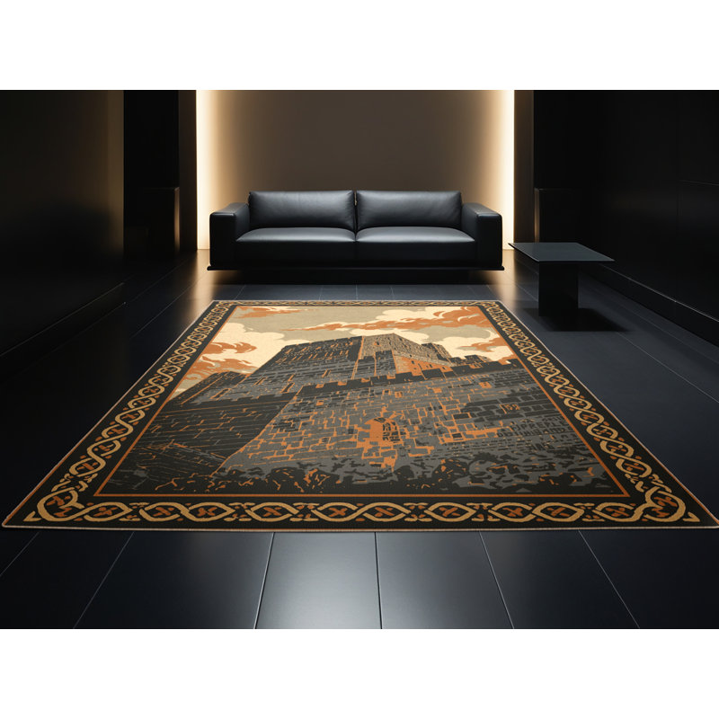 Tapis traditionnel gris lavable à la machine imprimé à motif de blocs de château Edimbourg Pelico, 8 x 12