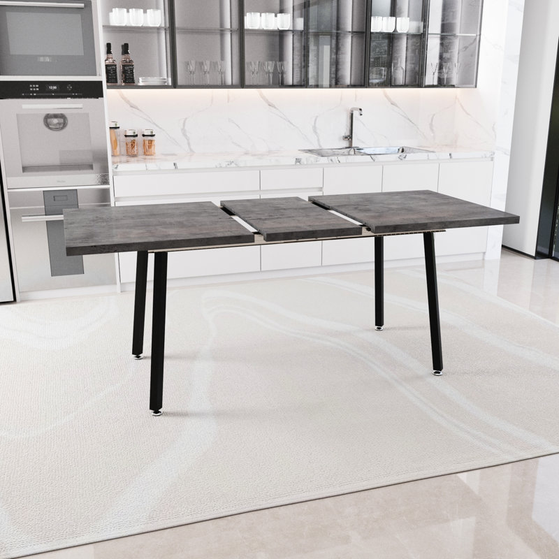 Table de salle à manger, rectangulaire, extensible, grise avec des pieds en métal noir, thème industriel médiéval pour les repas quotidiens à la table, option extensible, style et cuisine