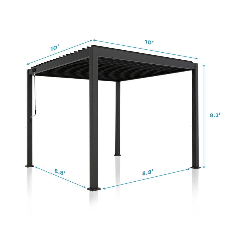 111S Aluminum Louvred Pergola, Adjustable Roof, 10' W x 10' D, Charcoal, Charcoal, 10 ft W x 10 ft D