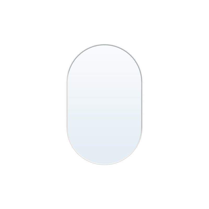 Bathroom Wall Mounted Oval Metal Framed Mirror, 32" x 20", White