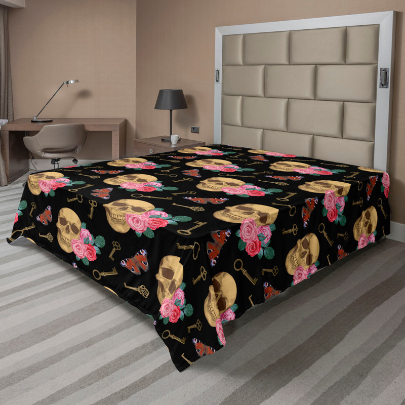 Ambesonne gothique Vibes Flat Art de la mort gothique gris anthracite et chameau pâle, Drap plat de taille très grand