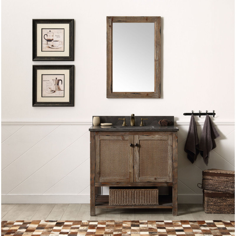 Rustic Brown 36'' Fir Wood Bathroom Vanity with Charcoal Marble Top