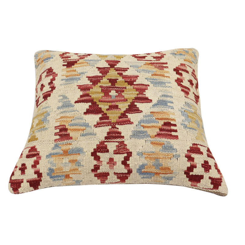 Coussin en kilim Tribal Jolie, H 16 po x l 18 po, Rouge / Beige