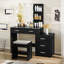 Ensemble de coiffeuse noire avec tabouret et miroir Malissia-1635138657