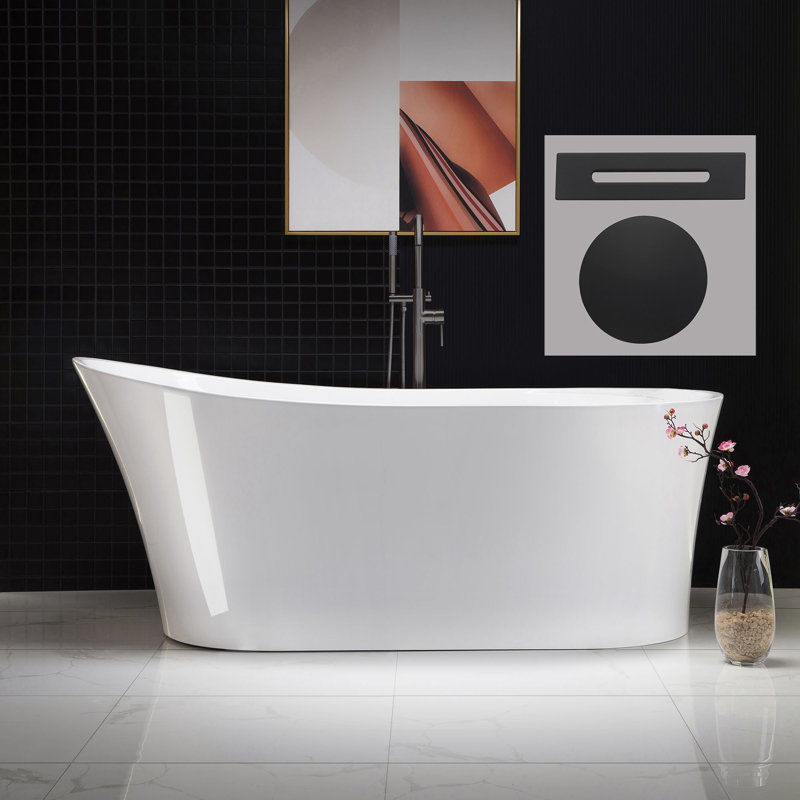 67" x 32" Freestanding Soaking Acrylic Bathtub, White/Matte Black