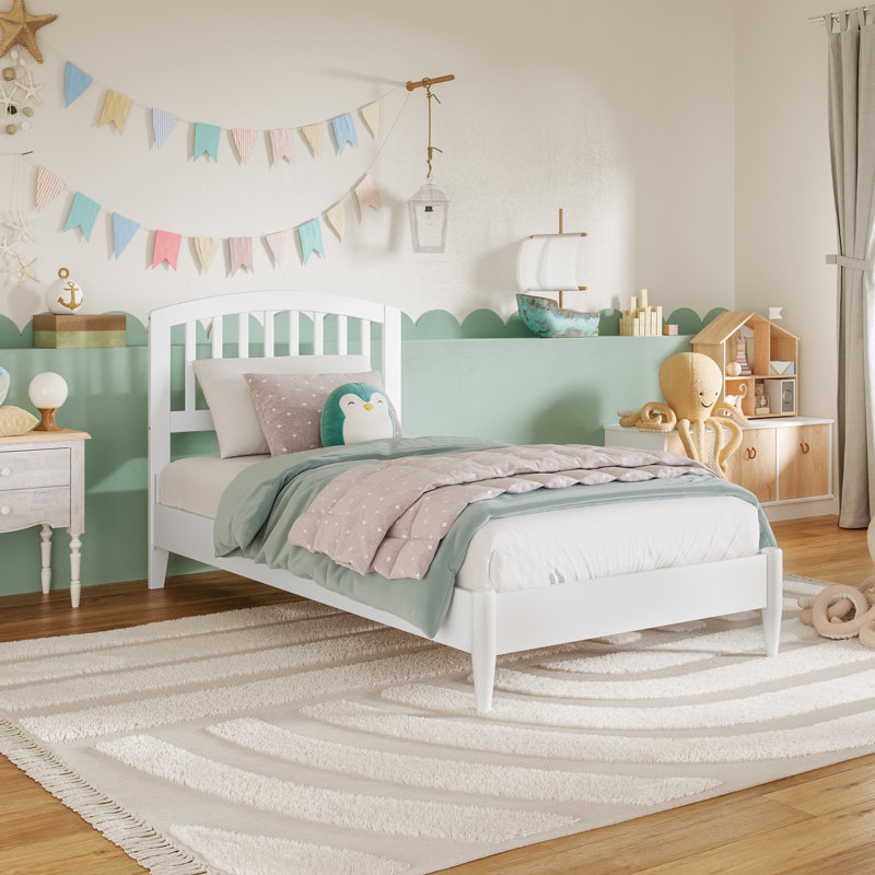 Lit plateforme en bois massif Audriel, Simple, Blanc