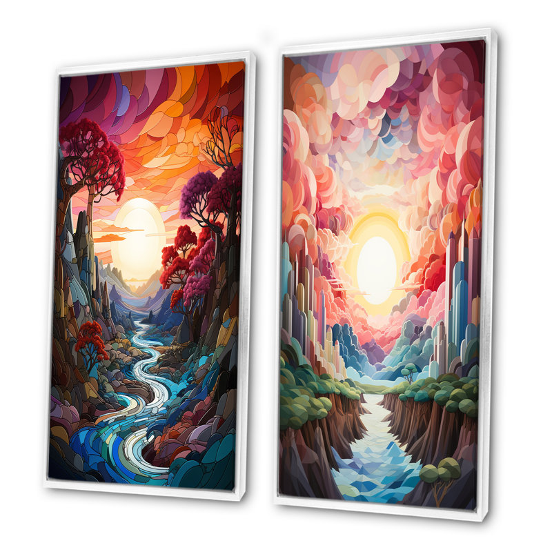 Ensemble de salon Rainbow Mountain Sunrise Landscape, Cadre blanc, H 28 po x l 25 po