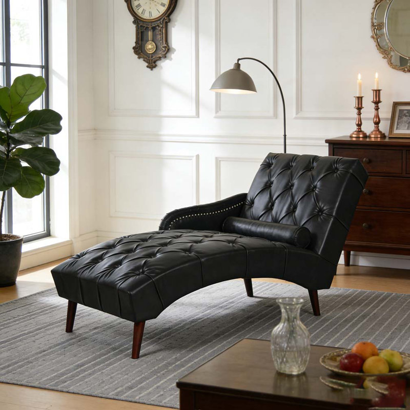 Chaise longue avec accoudoirs et coussins en bois massif