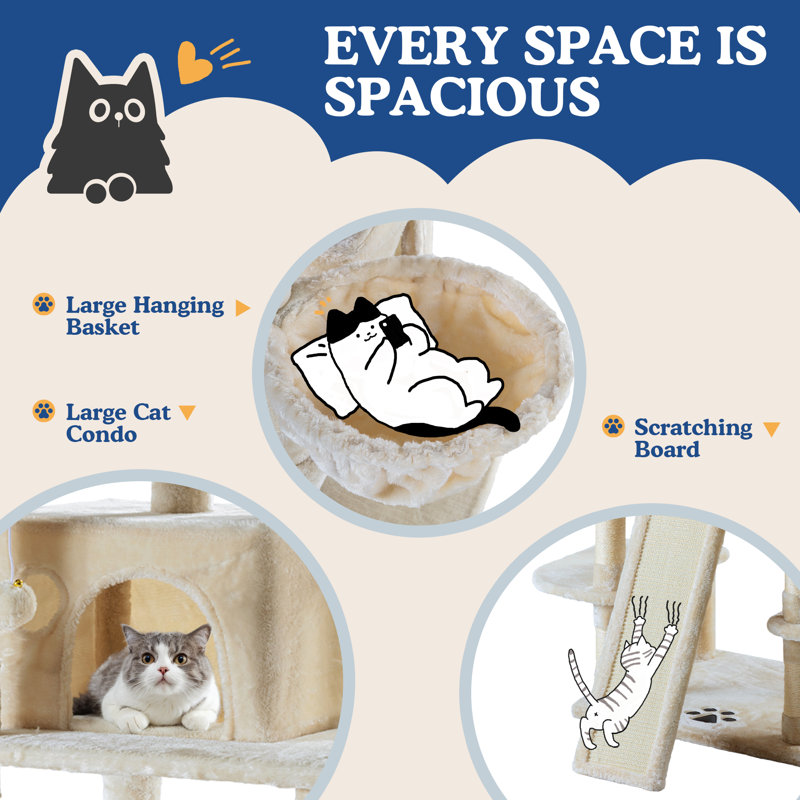 68" H Multi-Level Cat Tree, Beige