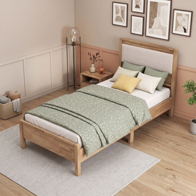 Lit plateforme en bois avec tête de lit, plateforme à lattes et pieds de soutien centraux renforcés