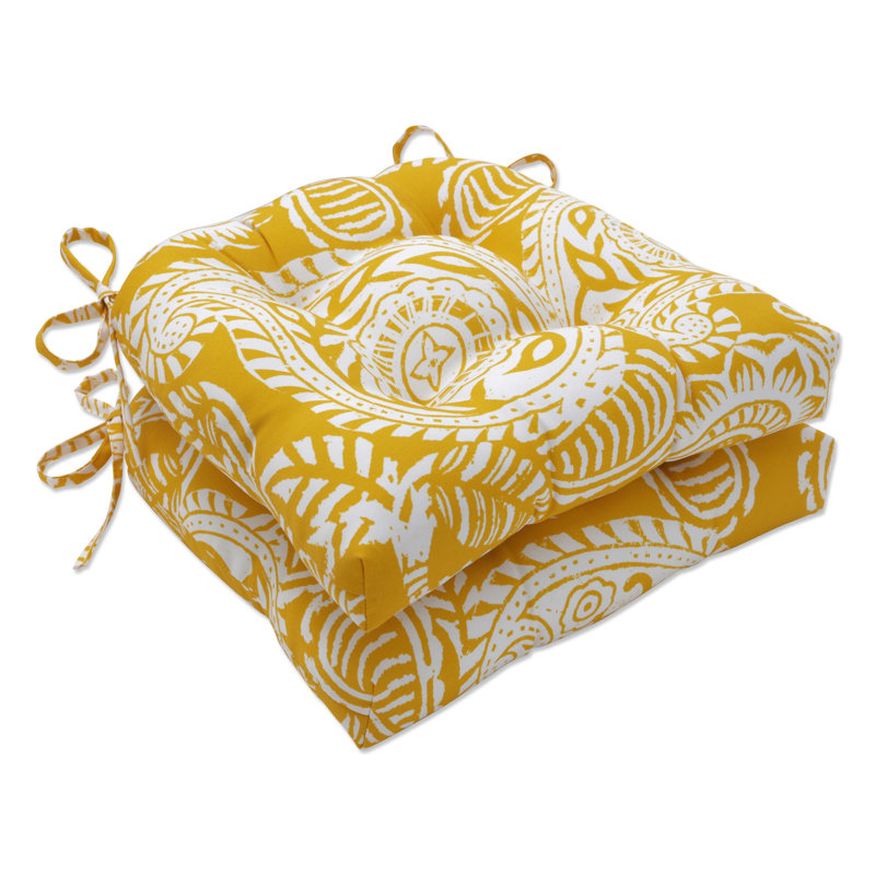 Grand coussin pour chaise d'extérieur / intérieur touffeté, Jaune, l 16 po x P 15,5 po