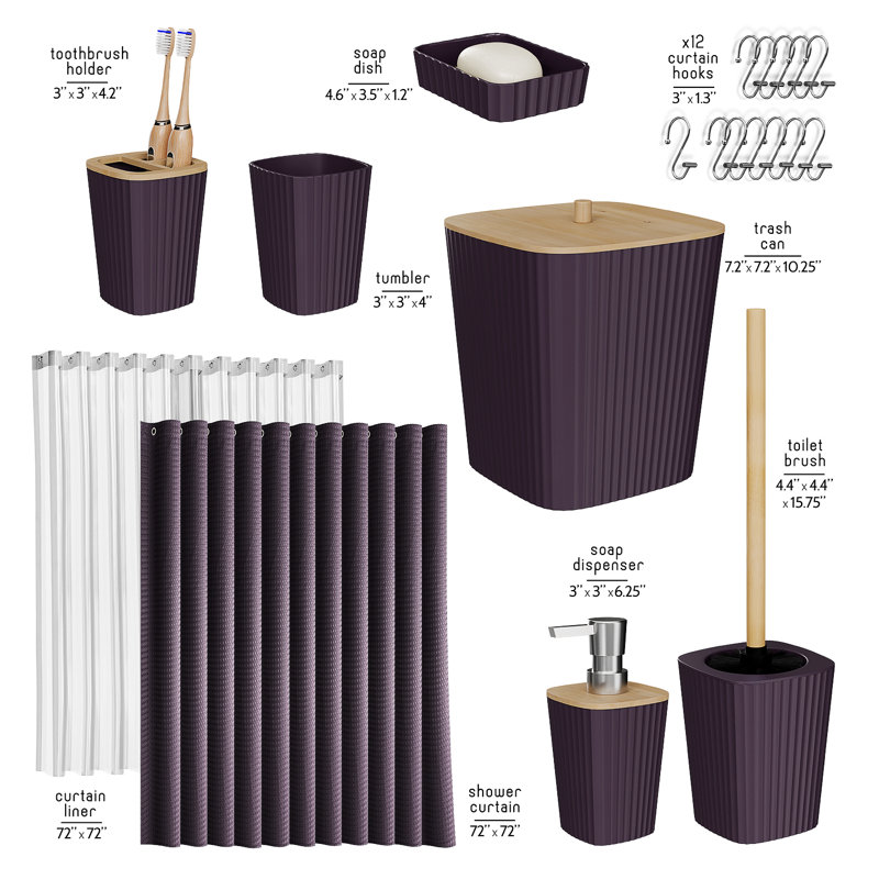 Purple Bamboo-Inspired 20-Piece Bathroom Accessory Set