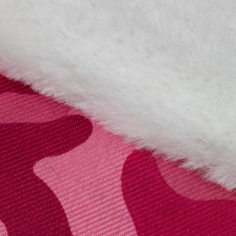 Chaussette de Noël 18 po camouflage avec poche et manchette en fausse fourrure blanche, Rose