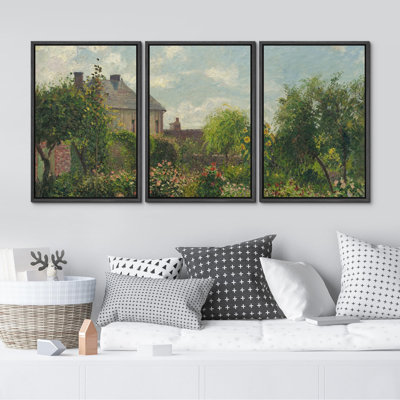 "Verdant Panes Garden Vistas Nature Illustration Modern Decor Calm Relax Cosy For Bed" 3 - Pièces