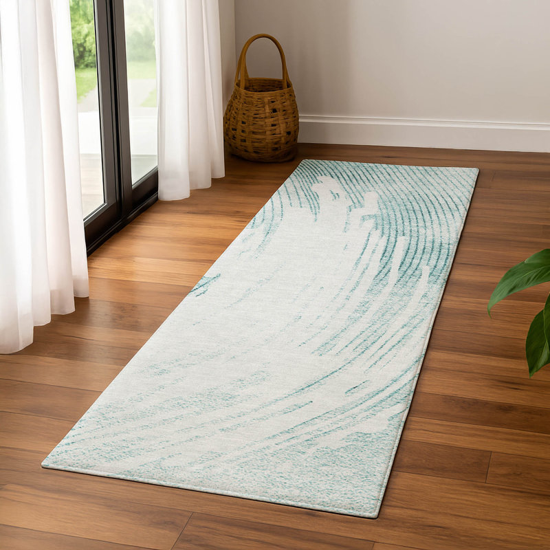 Premium Machine Washable Mayfield AMF2133 swirls Rug, 2'3" x 7'6" Runner, Teal