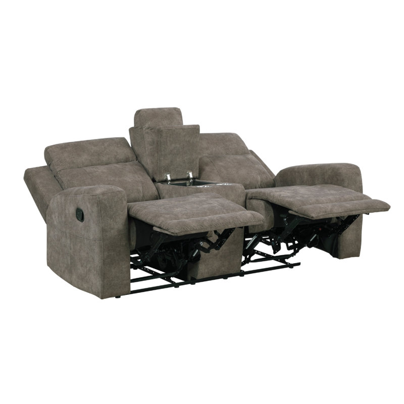 Causeuse inclinable manuelle Diti avec console, porte-gobelets, microfibre brune