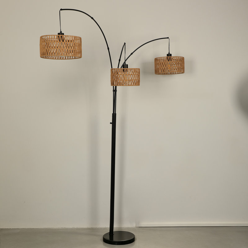 Aarzo 78.7" 3-Light Arc Floor Lamp with Woven Rope Shades and Adjustable Arms