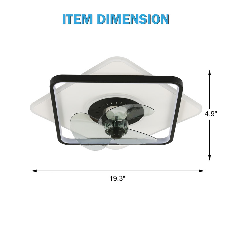 Denelda 20 Inch Modern Low Profile Flush Mount Ceiling Fan with Lights, DC Motor Dimmable LED Light Ceiling Fan