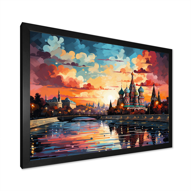 " Colourful City Moscow Popart I ", Black Single Picture Framed, 16" H x 32" W x 1" D