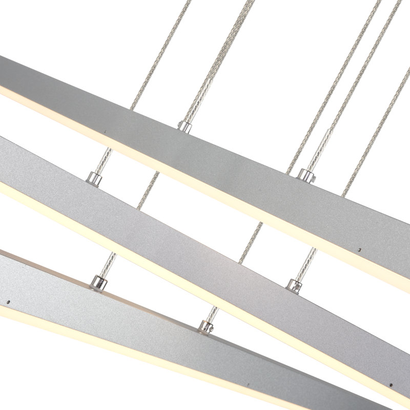 Sirius 39.25 in 3-Light Plank LED Chandelier Light Height Adjustable ETL Certified Linear Pendant, Silver