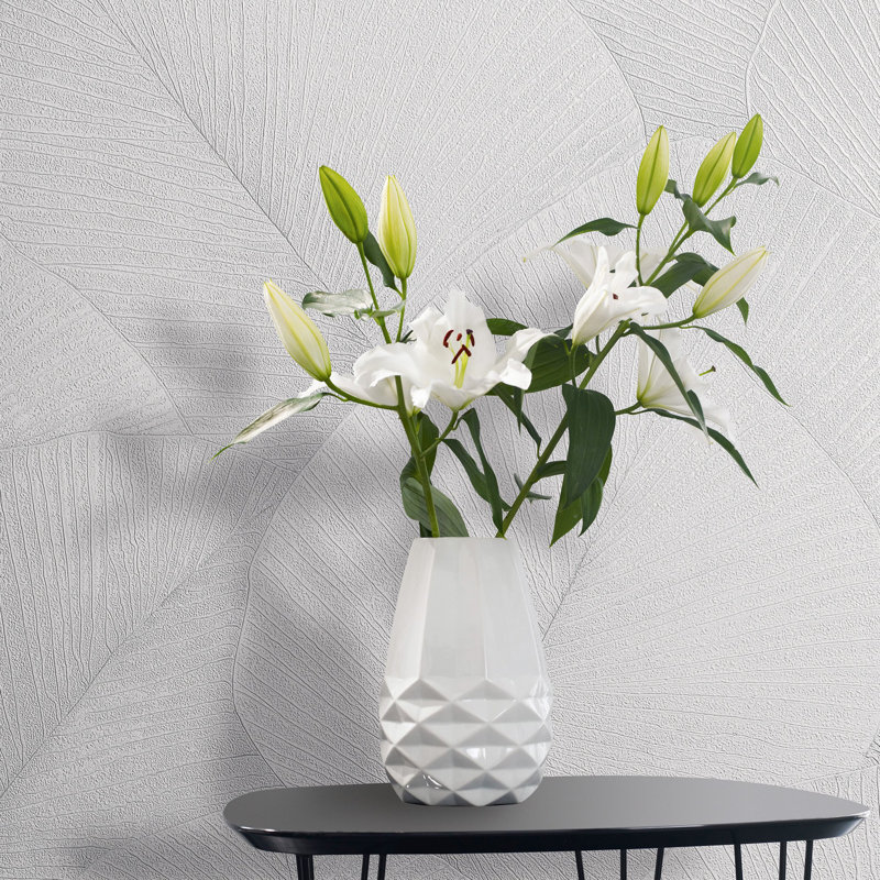 Kumano 3D Embossed Palm Leaf Wallpaper Roll, White