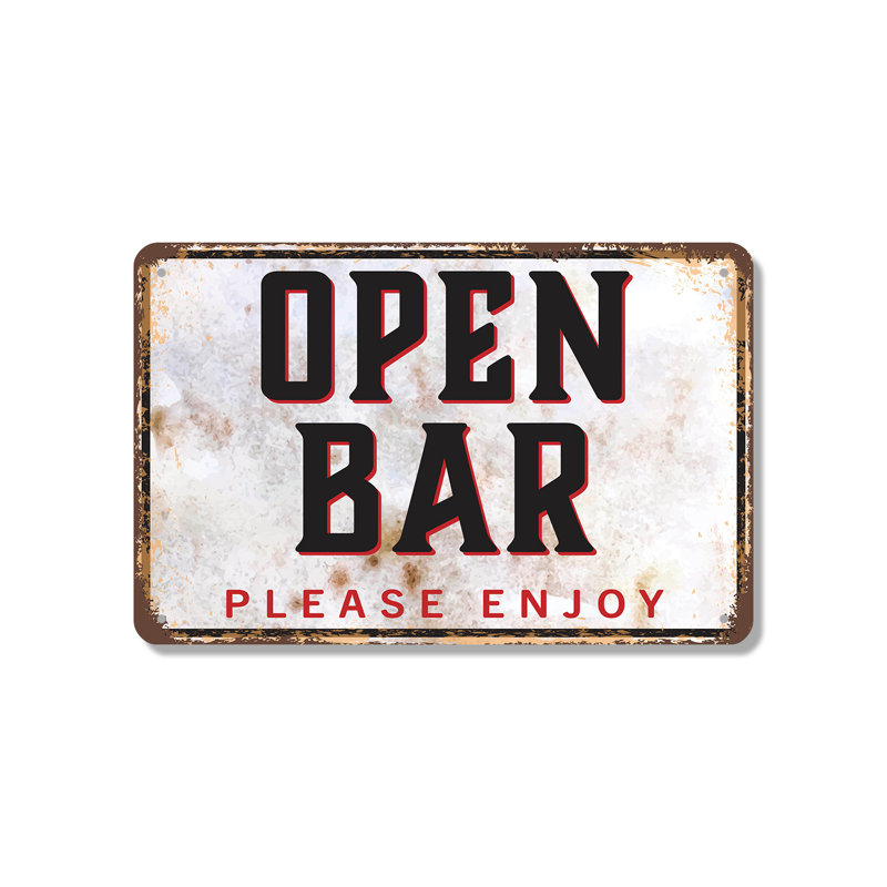 Enseigne ouverte en aluminium 12 po x 18 po Open Bar Street