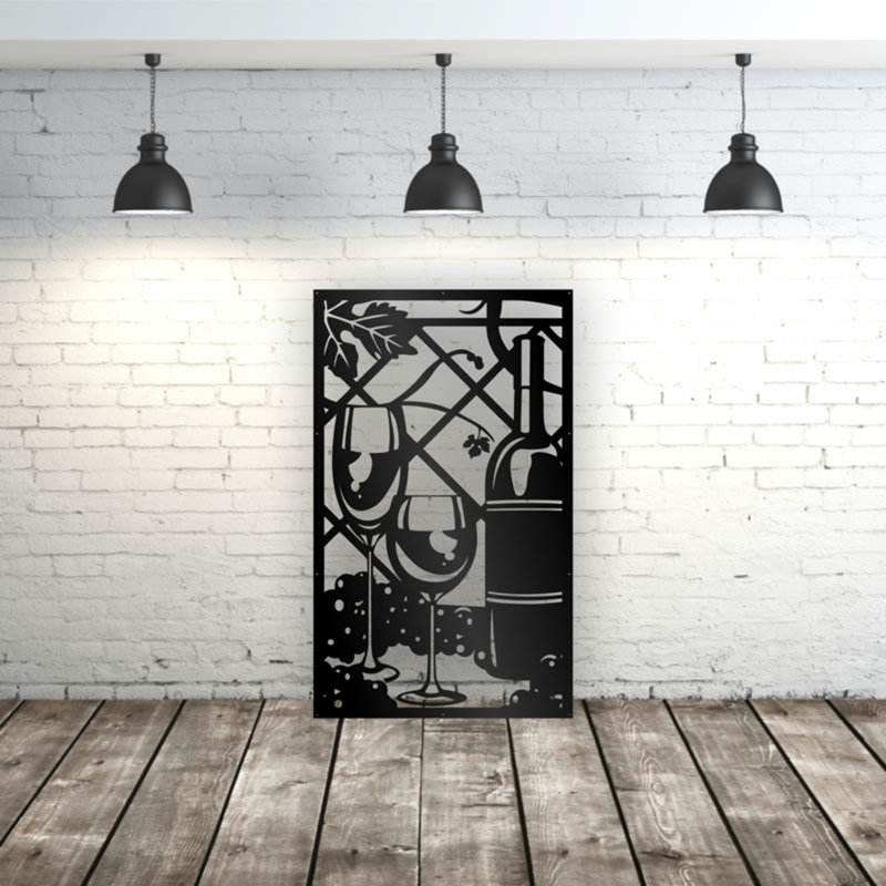 Panneau d'intimité en aluminium découpé au laser avec dégustation de vin - art mural extérieur thermolaqué en métal, cloison décorative de clôture de jardin