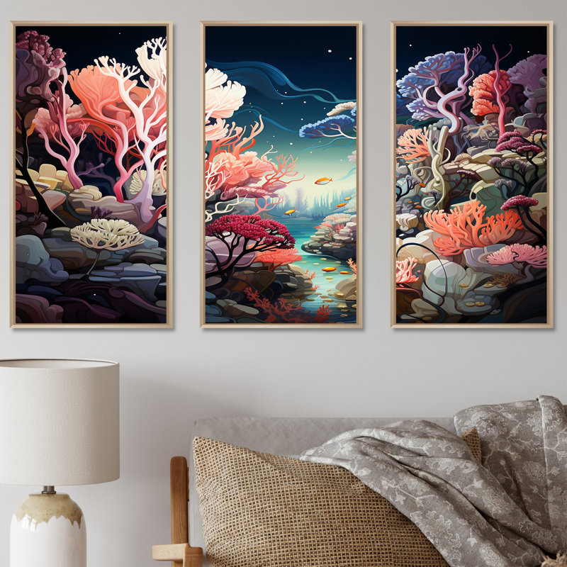 Ensemble de salon Coral World Expression I - Coastal Coral Under Water, Cadre naturel flottant, H 32 po x l 48 po x P 1 po